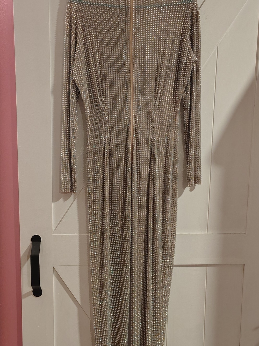 Embellished Long-Sleeve Bodysuit in Champagne Angel Brinks Glorious Shine
